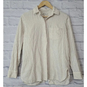 Madewell Flannel Grandpa Pullover Shirt Womens XS Cream Red Striped Button Back